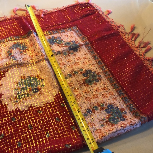 Vintage India Red Scarf with Gold Shimmer - Picture 6 of 7